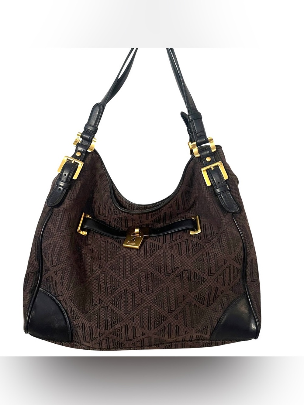 Ralph by Ralph Lauren Brown Monogram Hobo Bag with Gold Hardware medium